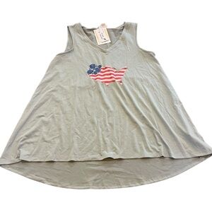 Lularoe Women’s XS Kristina Sage Green Americana American Flag Tank Top July 4th